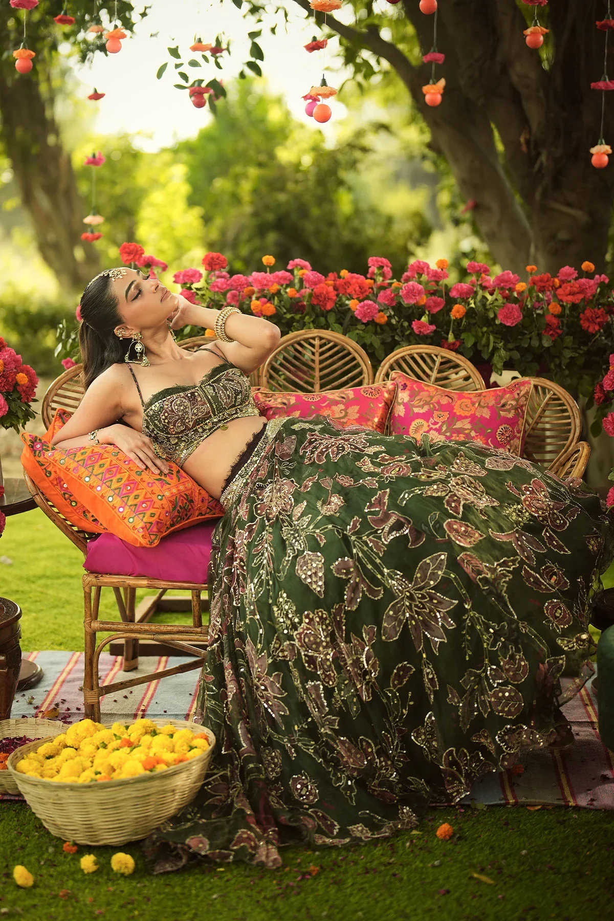 INAYAT - Hand Embroidered Bralette Lehenga With Lace Detailing Dupatta - Image 2