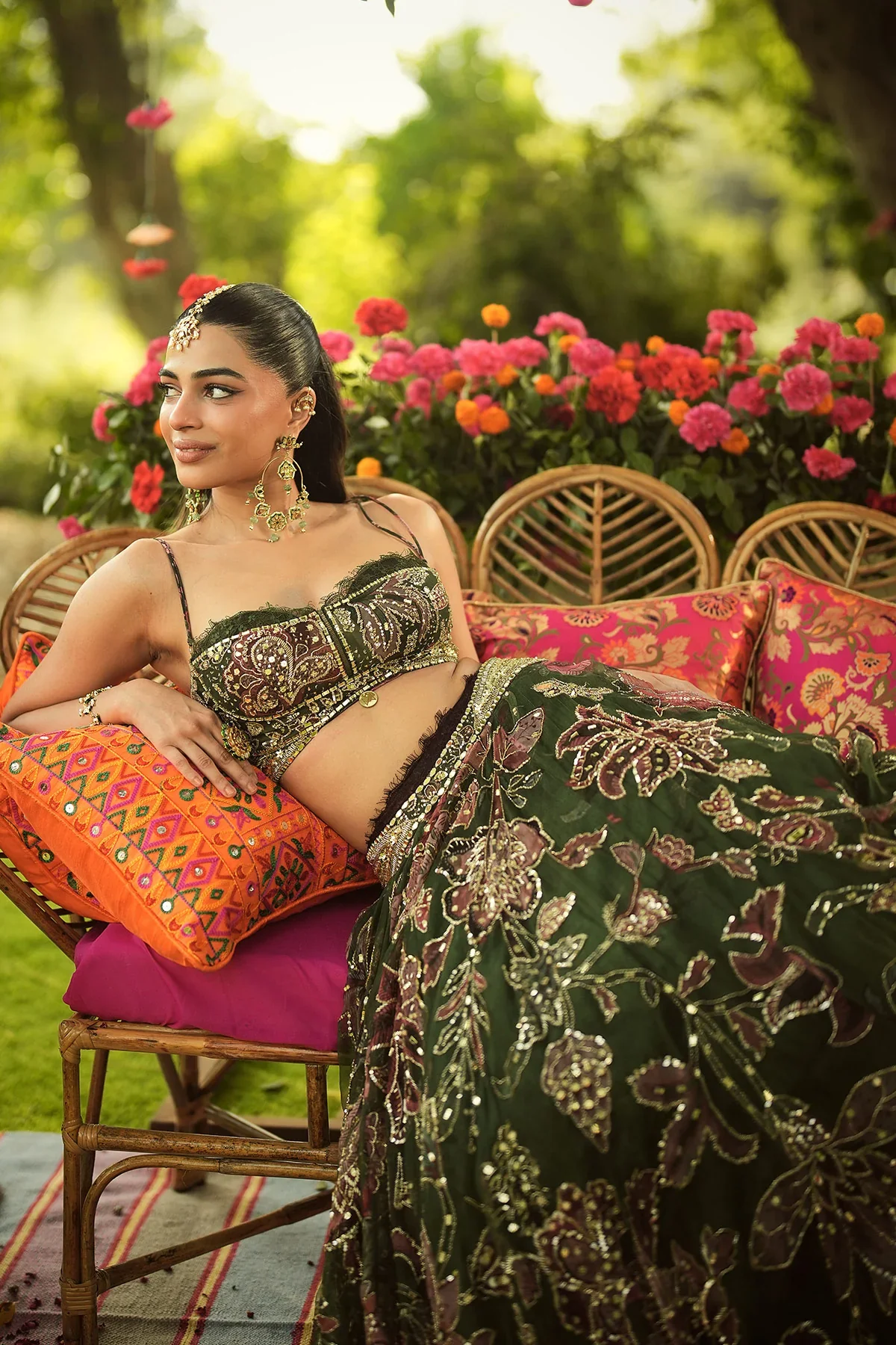INAYAT - Hand Embroidered Bralette Lehenga With Lace Detailing Dupatta - Image 6