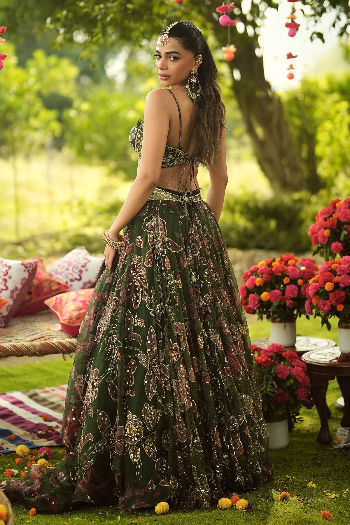 INAYAT - Hand Embroidered Bralette Lehenga With Lace Detailing Dupatta - Image 8