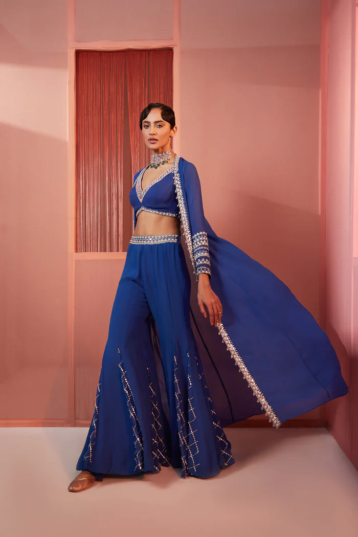 Ink blue sharara and cape set - Image 3