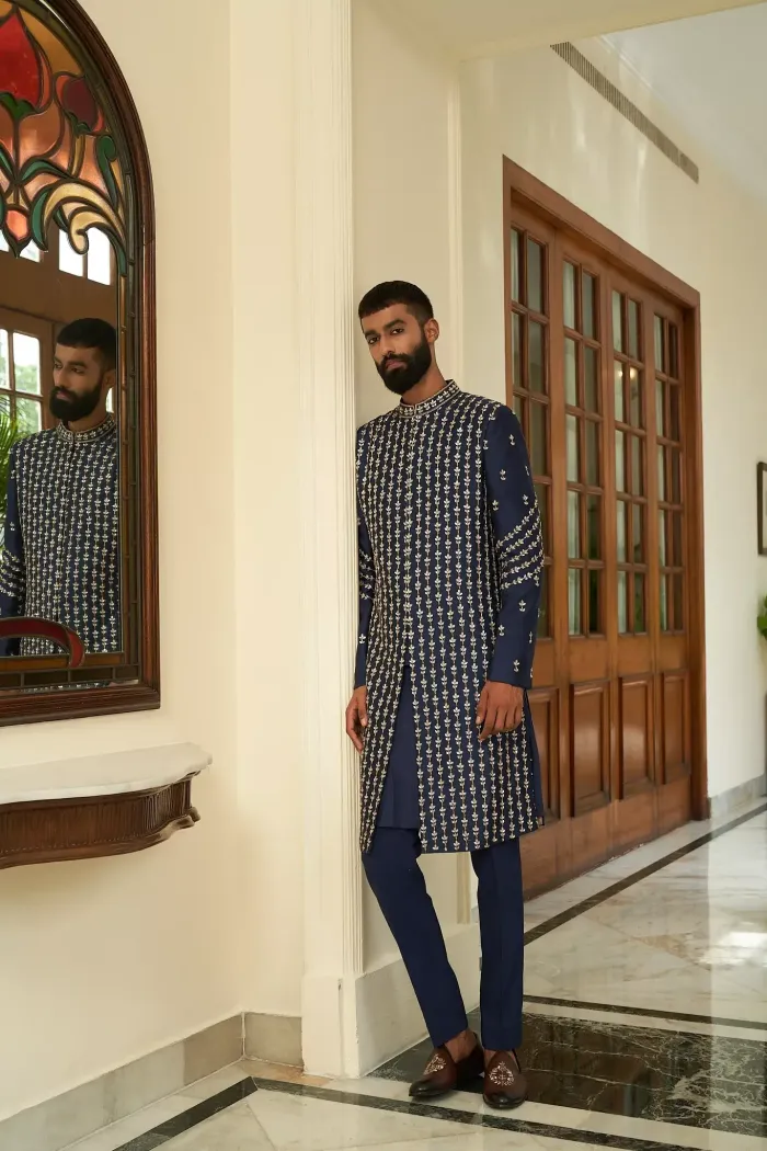 Insignia Blue Sherwani Set - Image 4