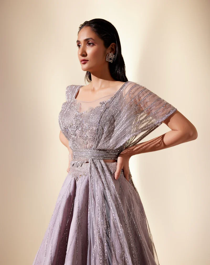 Iridescent Lilac Lehenga Set - Image 3