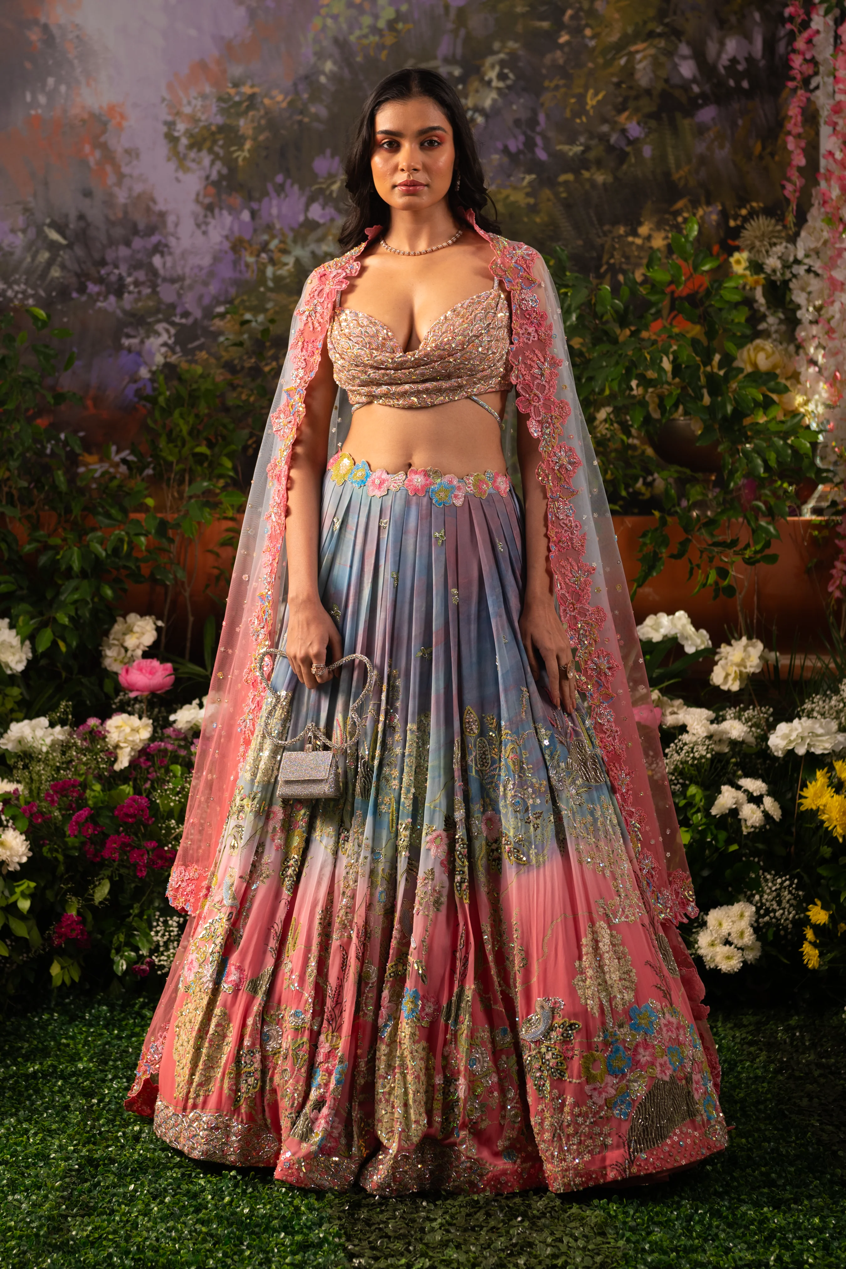 Iris Ice Blue Pink Ombre Lehenga Set