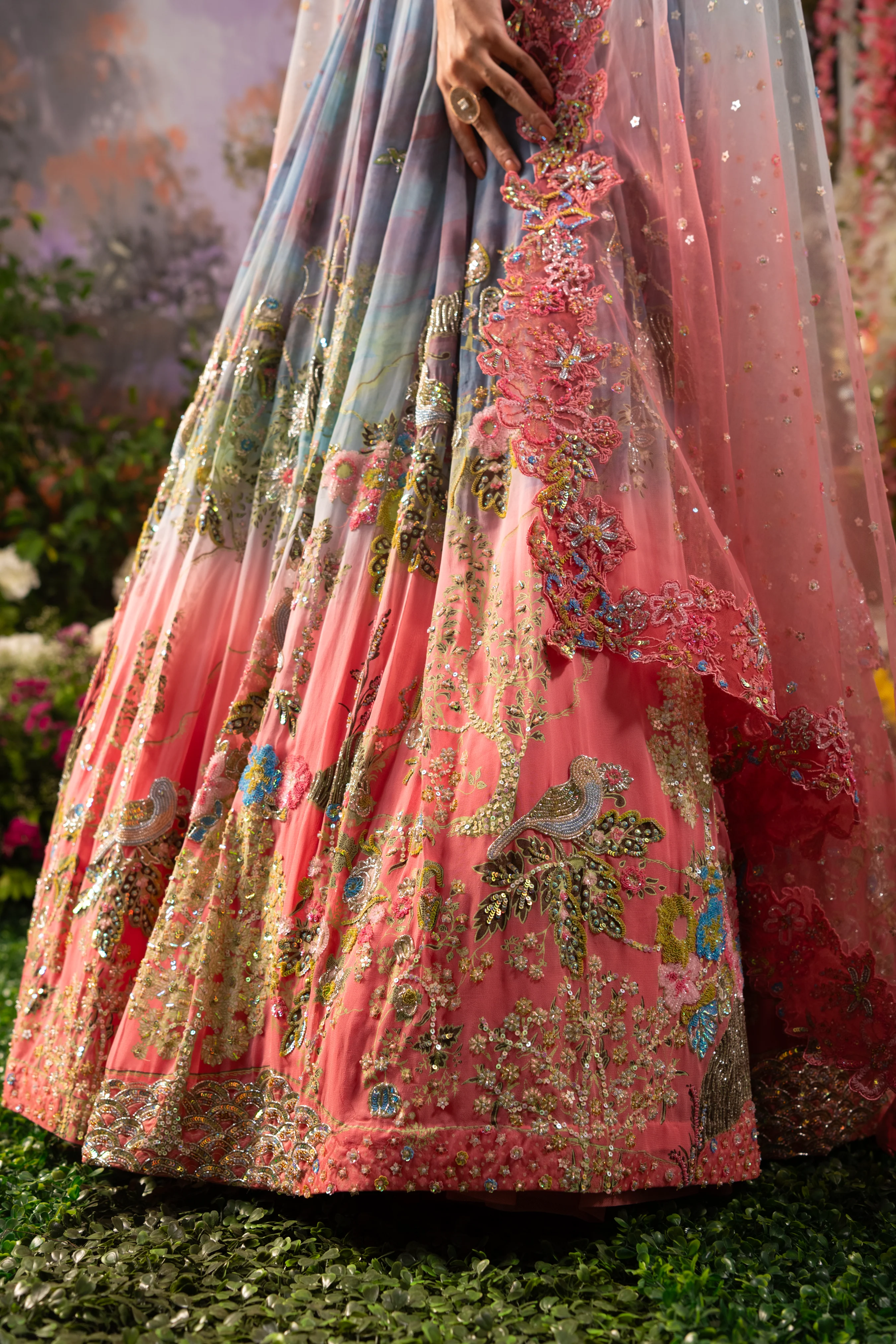 Iris Ice Blue Pink Ombre Lehenga Set - Image 6