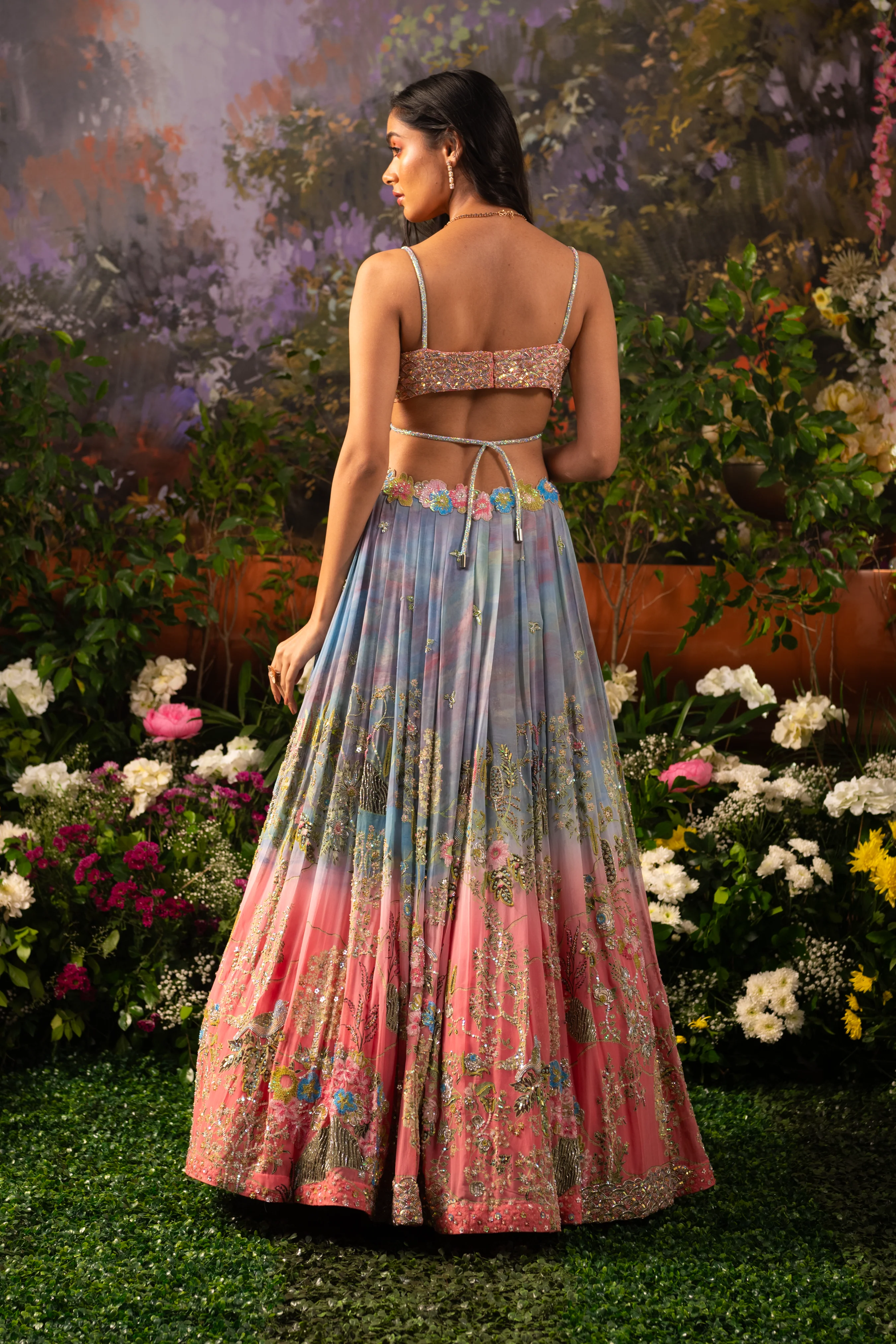 Iris Ice Blue Pink Ombre Lehenga Set - Image 8