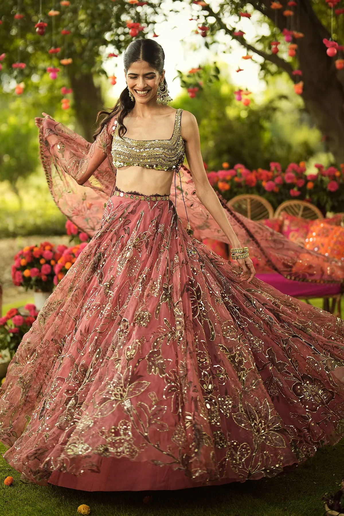 ISHA - Hand Embroidered Blouse And Dupatta With Lace Detailing Lehenga