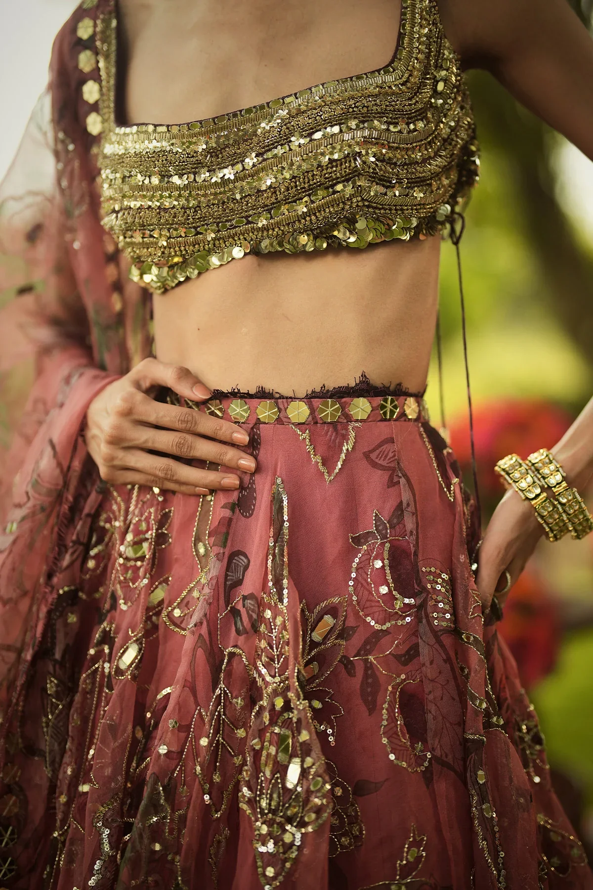 ISHA - Hand Embroidered Blouse And Dupatta With Lace Detailing Lehenga - Image 6
