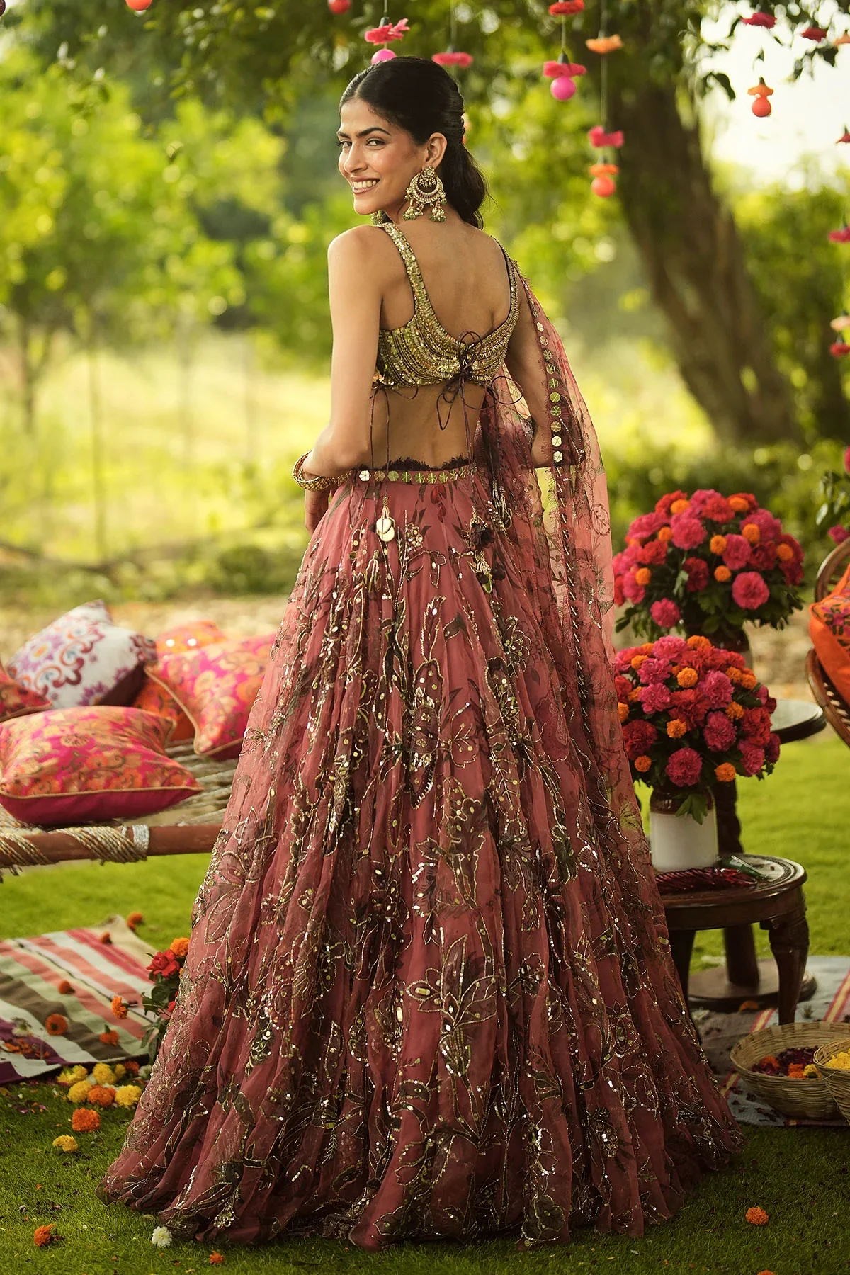 ISHA - Hand Embroidered Blouse And Dupatta With Lace Detailing Lehenga - Image 7