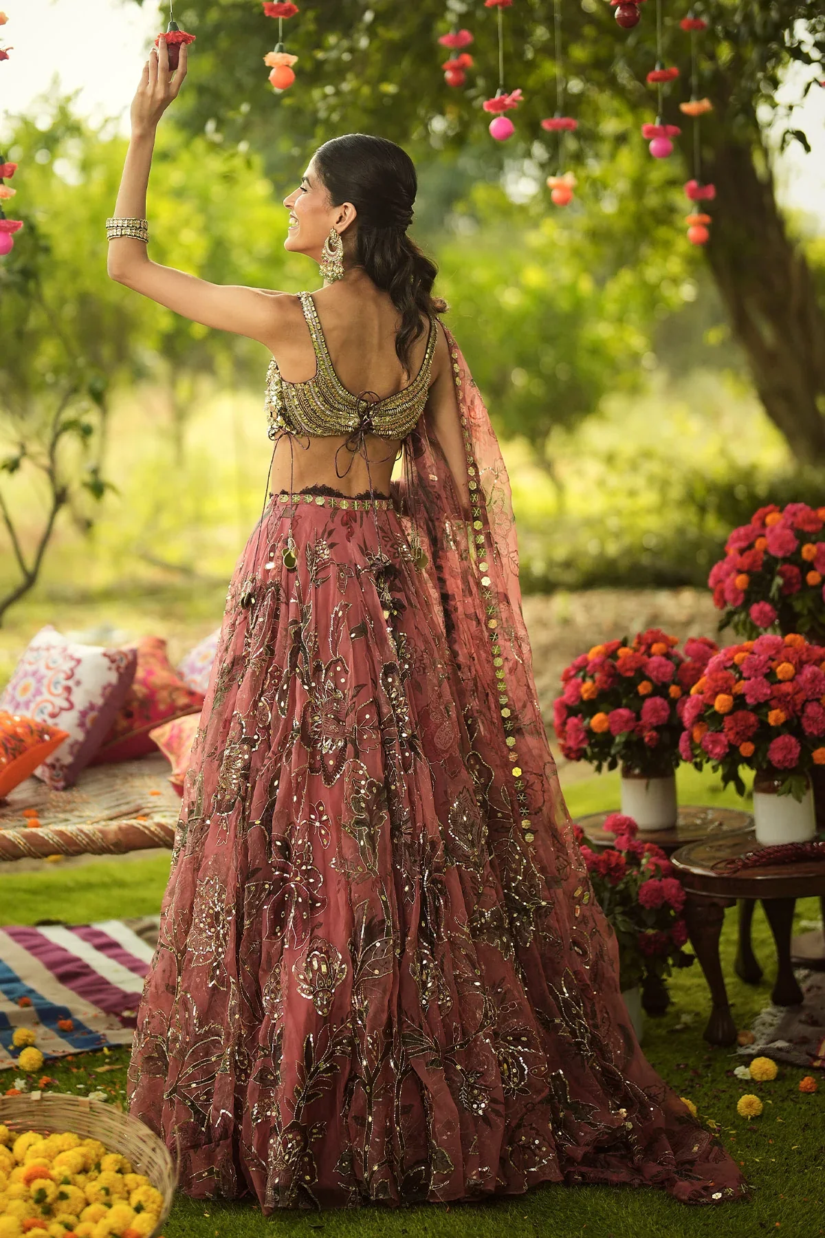ISHA - Hand Embroidered Blouse And Dupatta With Lace Detailing Lehenga - Image 8