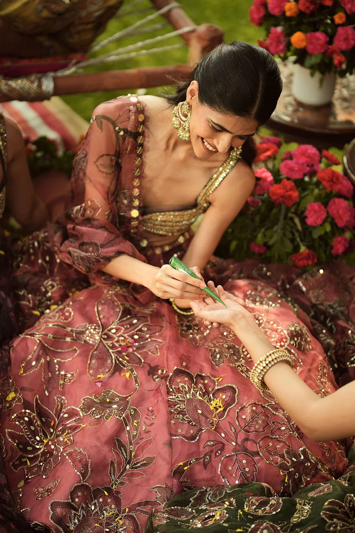 ISHA - Hand Embroidered Blouse And Dupatta With Lace Detailing Lehenga - Image 9