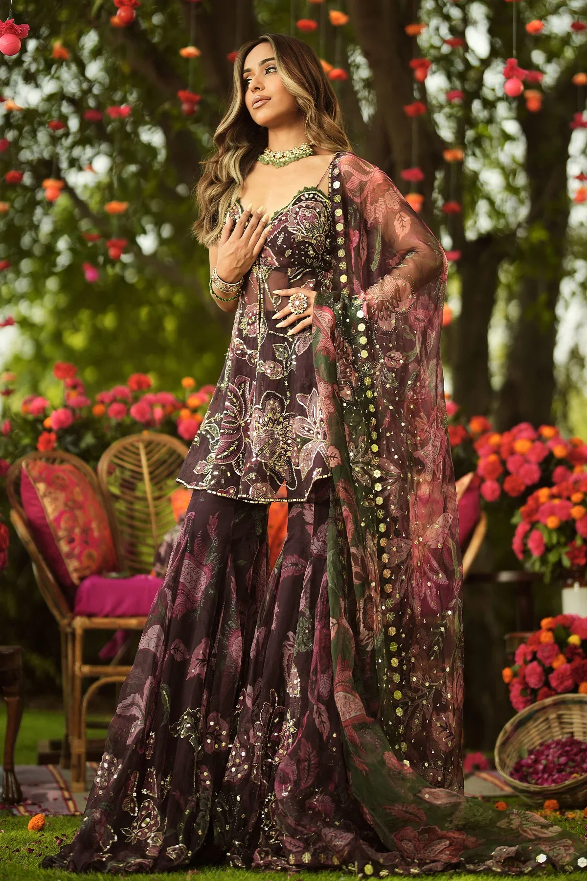 ISHQAA - Heavy Embroidered Peplum Kurta With Sharara And Dupatta - Image 3
