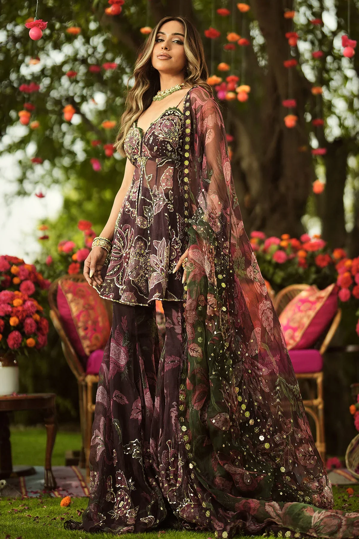 ISHQAA - Heavy Embroidered Peplum Kurta With Sharara And Dupatta - Image 4