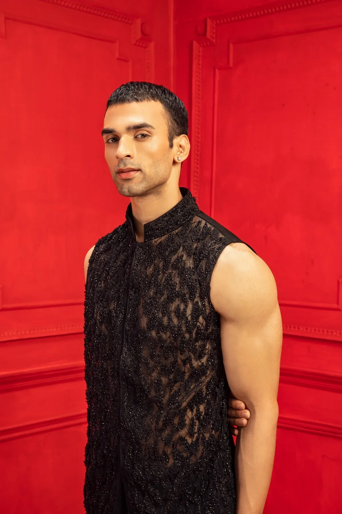 Ivan Net Embroidered Bandi - Image 3