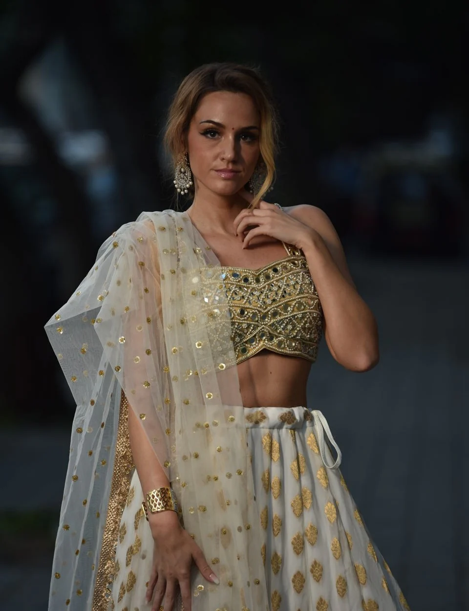 Ivory and Mirror Bustier Lehenga Set - Image 3