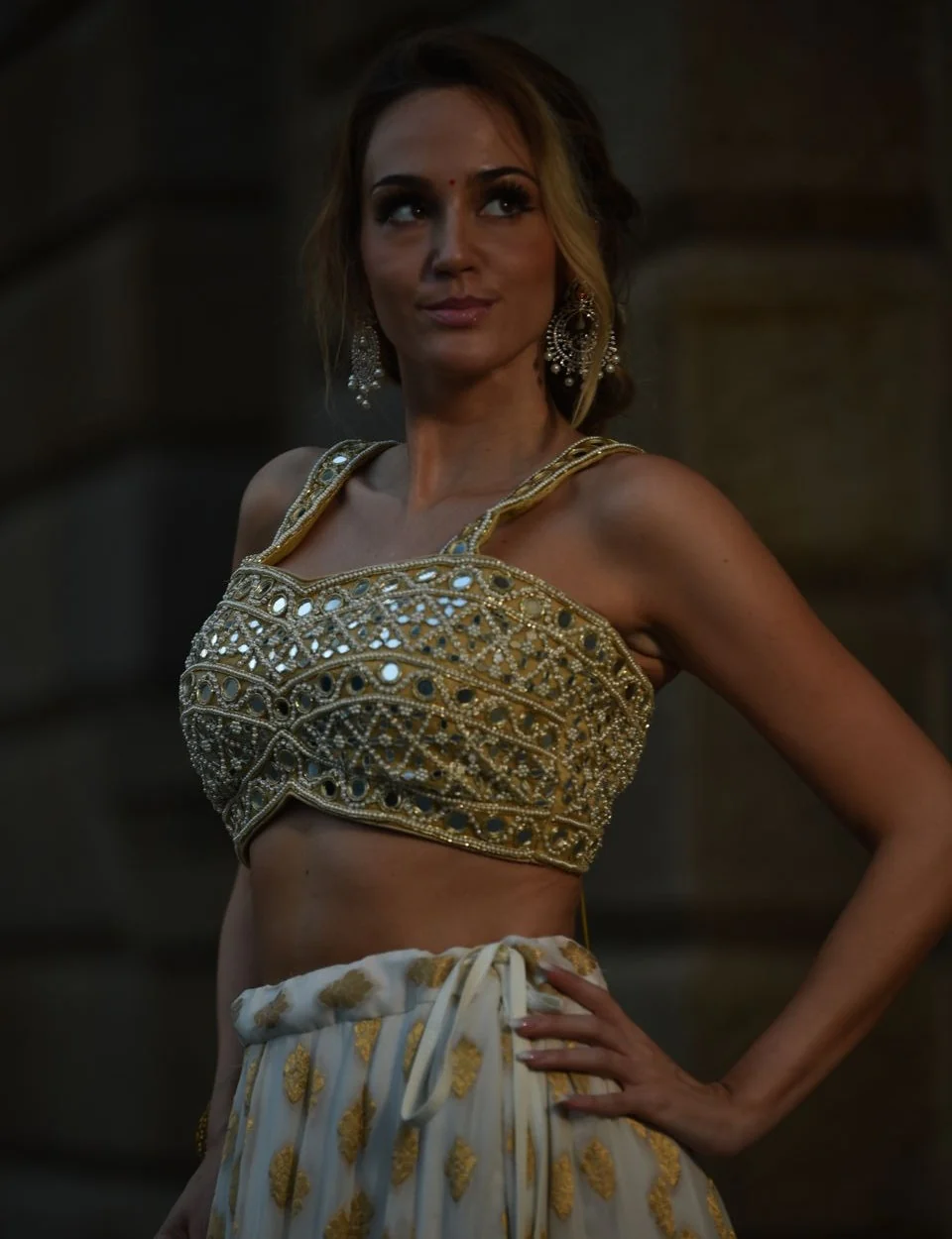 Ivory and Mirror Bustier Lehenga Set - Image 5