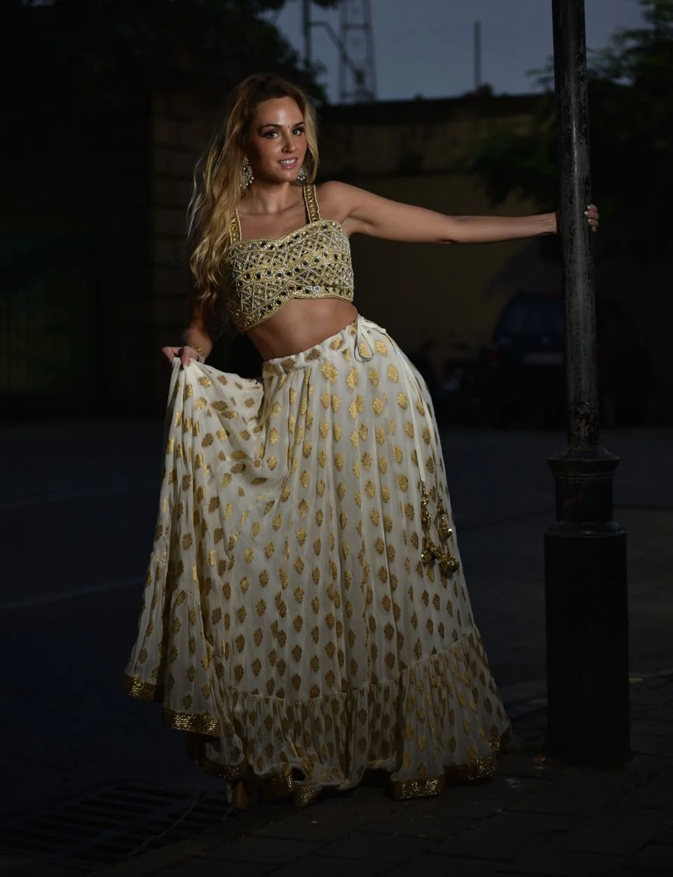 Ivory and Mirror Bustier Lehenga Set - Image 7