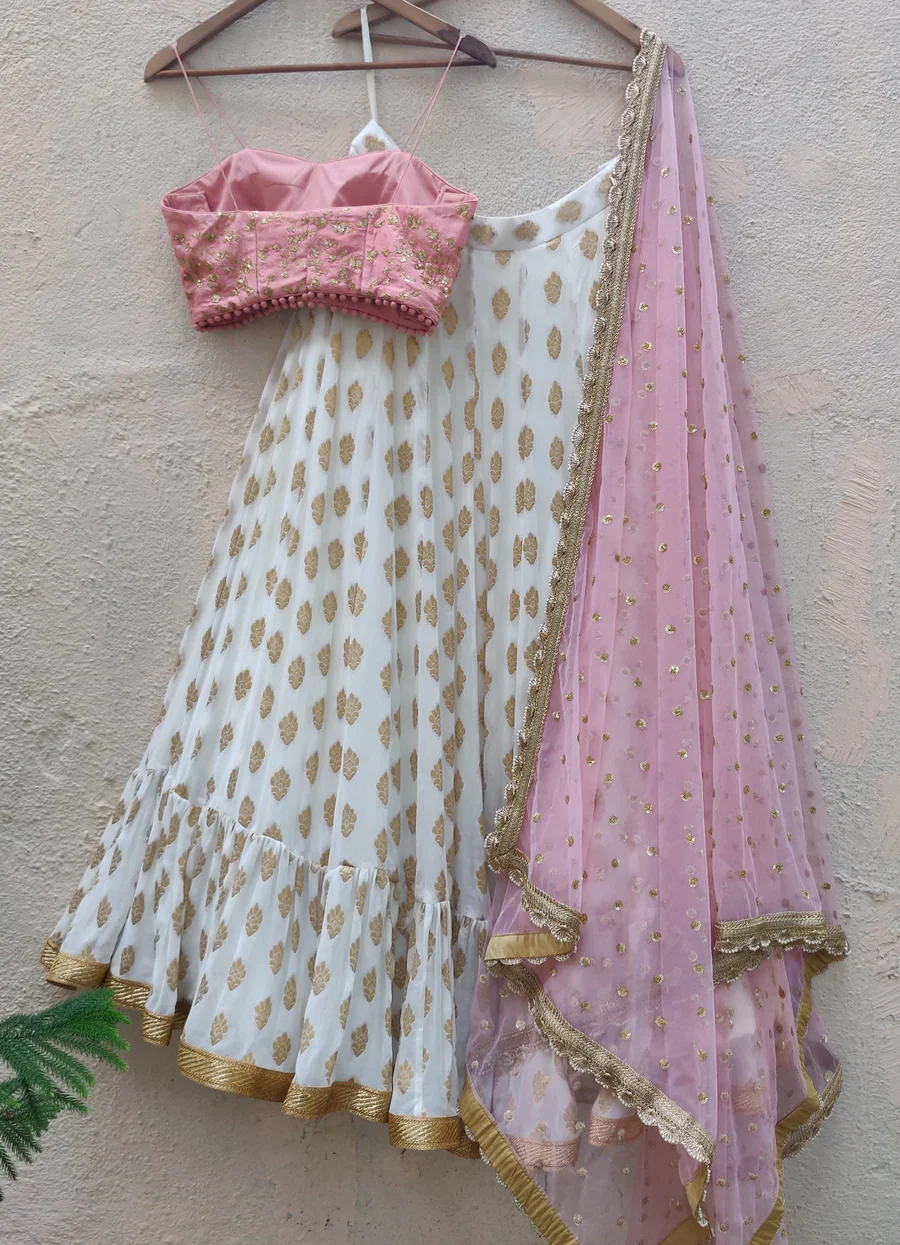 Ivory And Pink Lehenga Set - Image 3