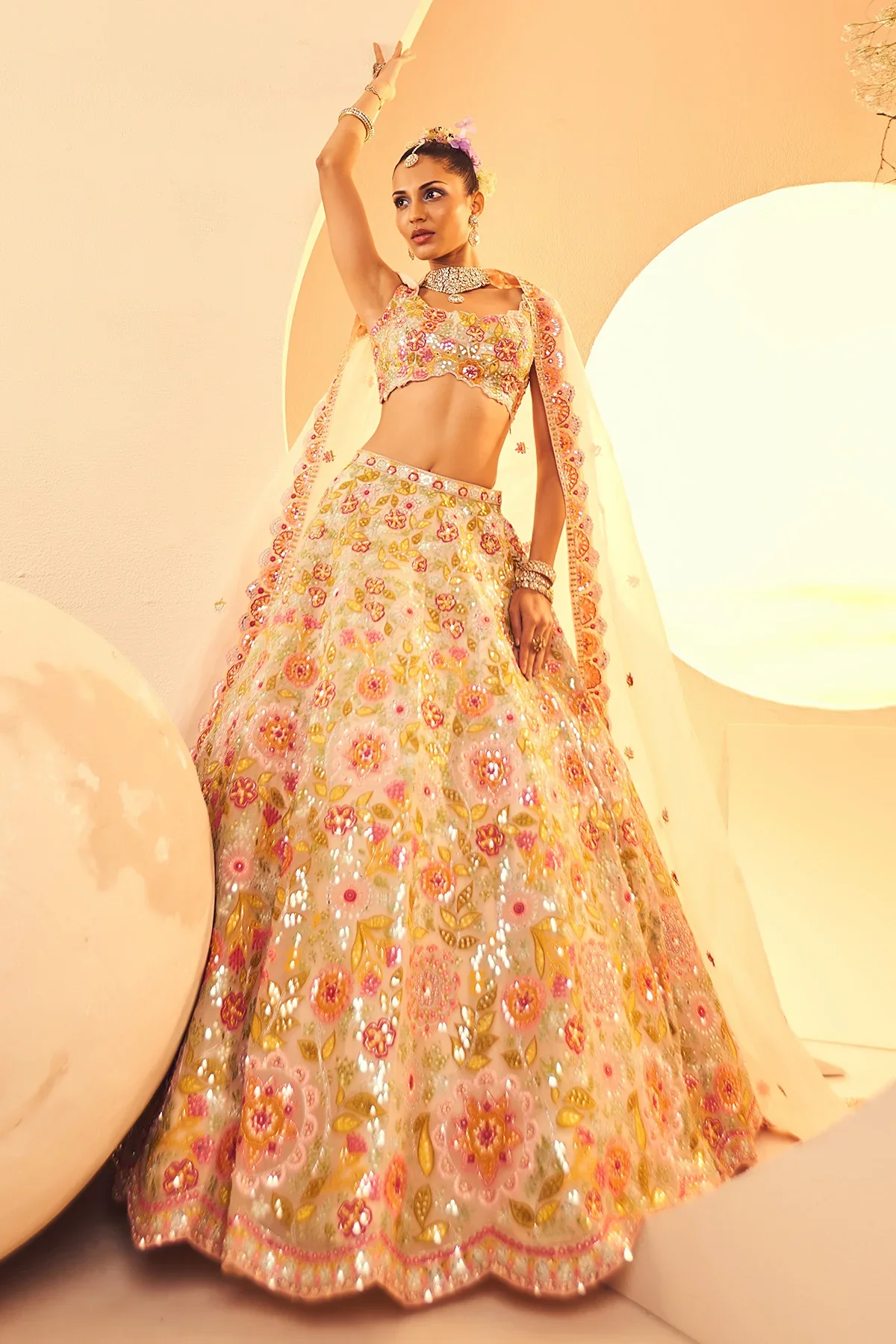 Ivory Aplique Lehenga - Image 2