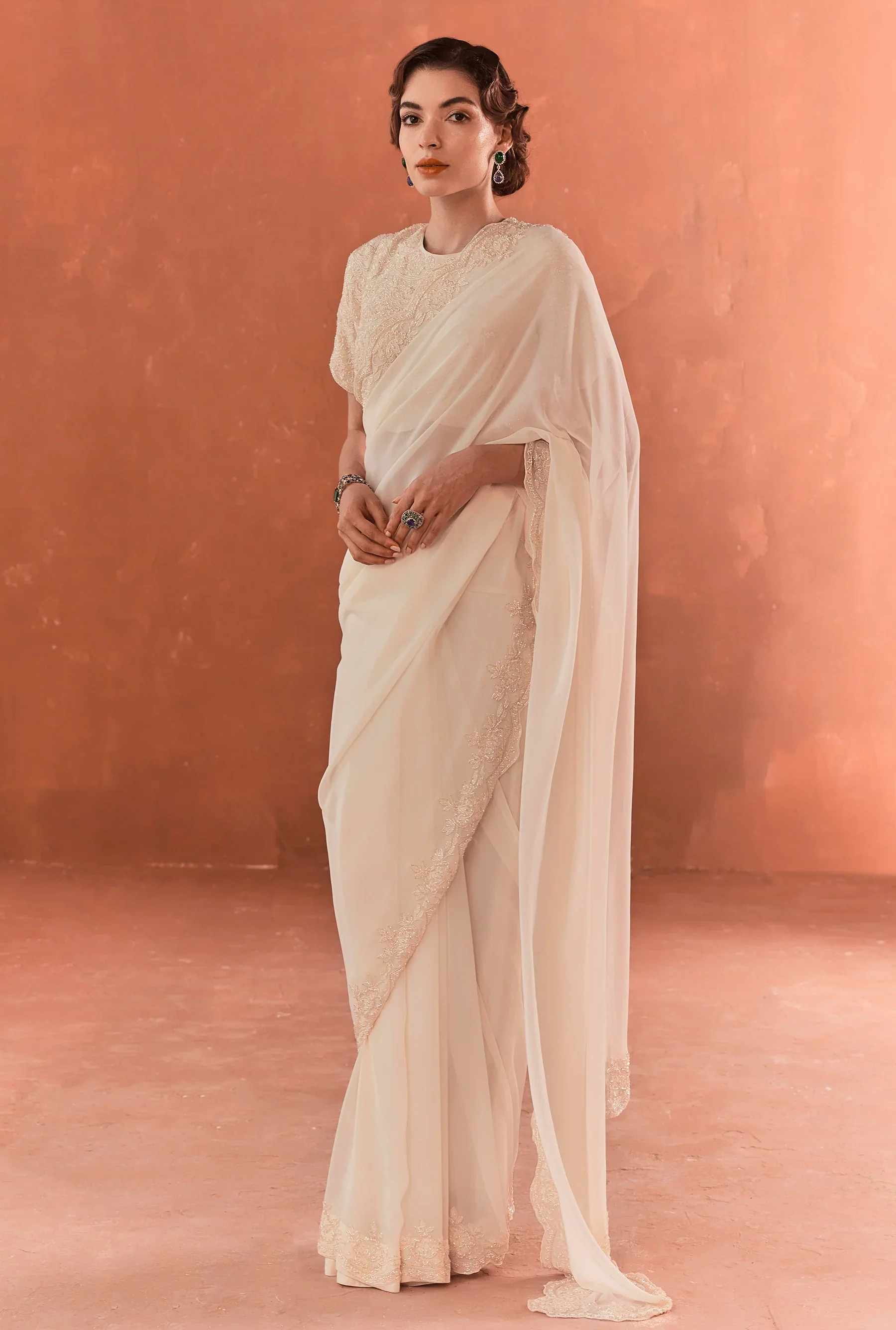 Ivory Chandelier Saree