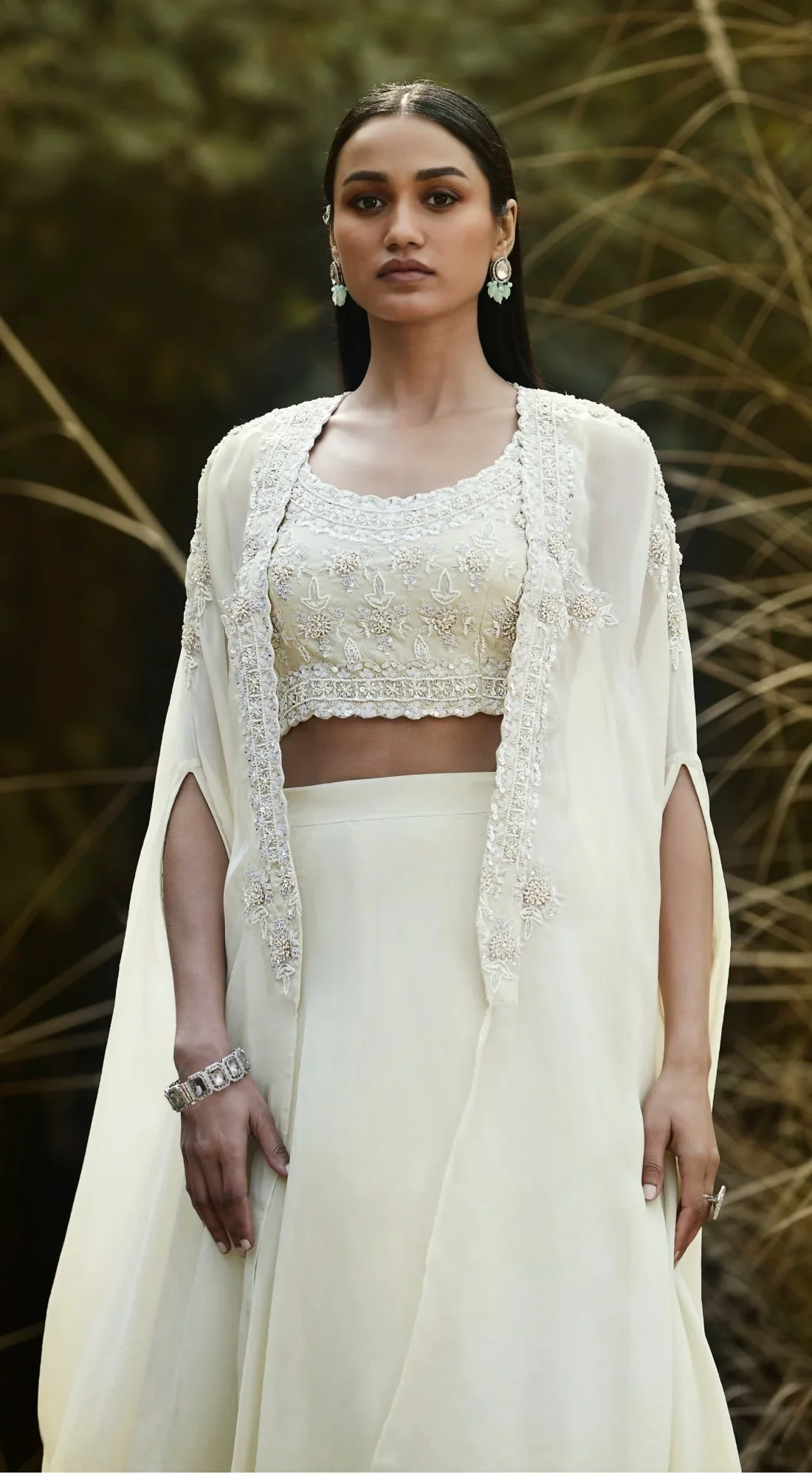Ivory Embroidered Cape Set - Image 3