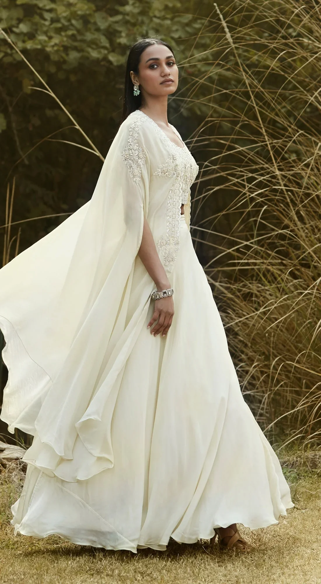 Ivory Embroidered Cape Set - Image 4