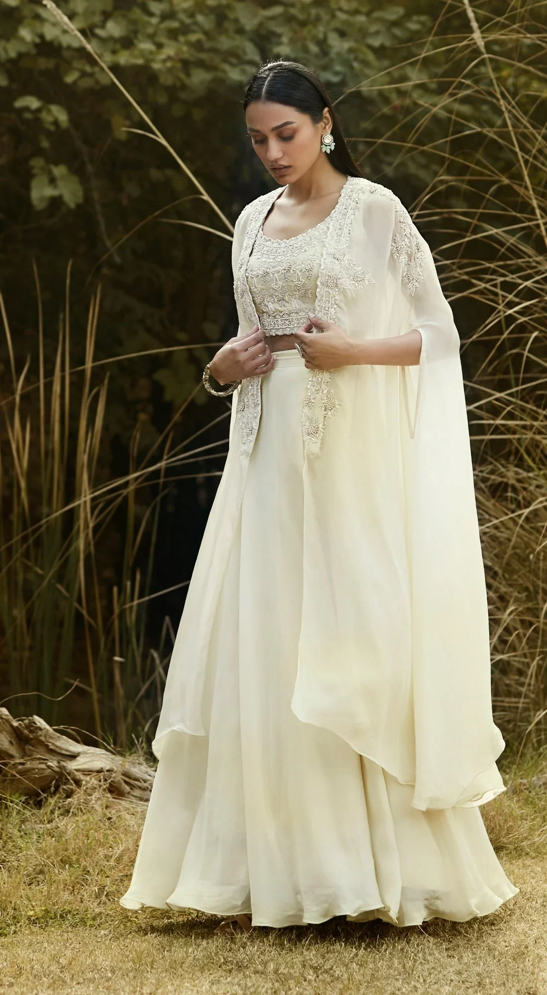 Ivory Embroidered Cape Set - Image 5