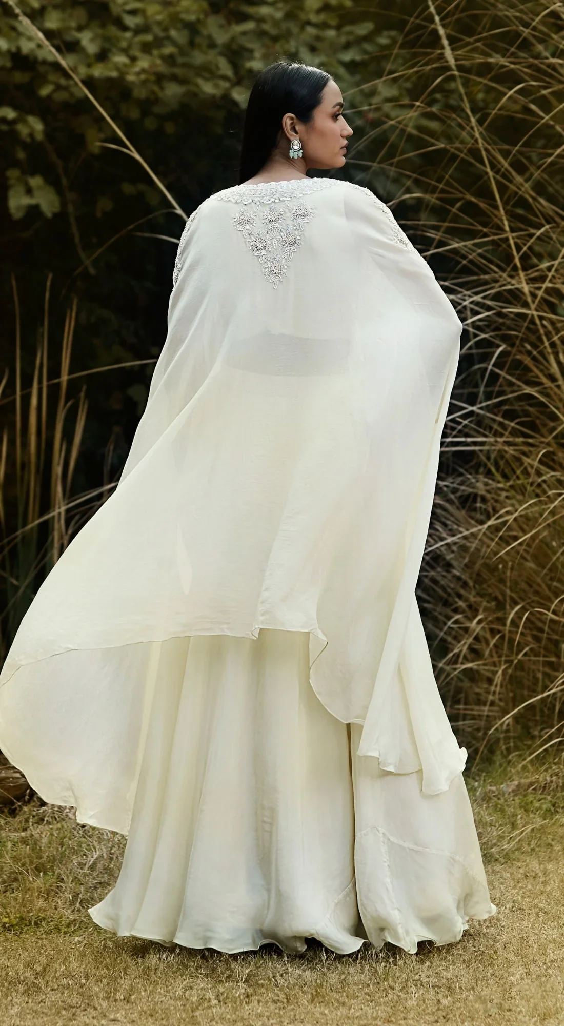 Ivory Embroidered Cape Set - Image 6