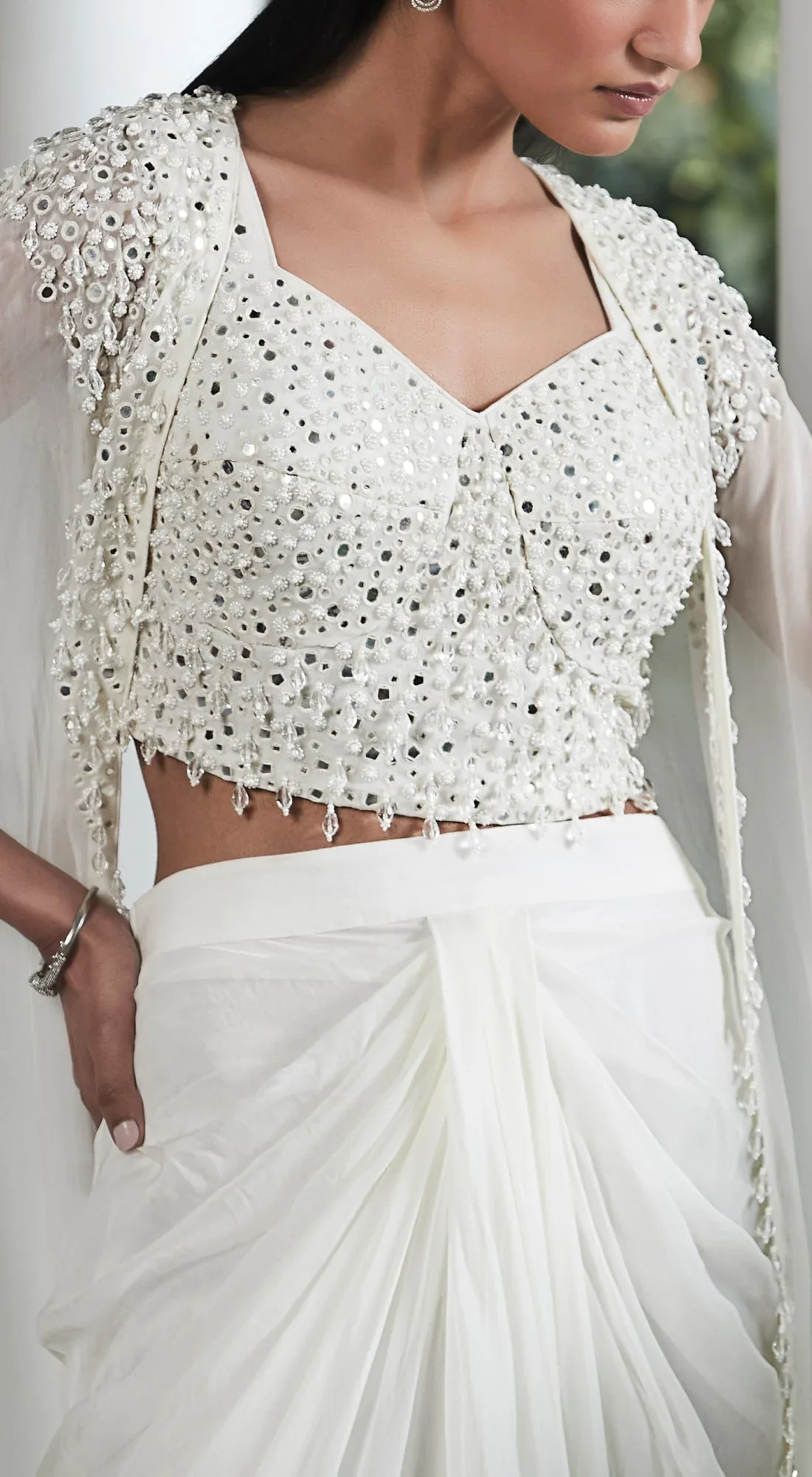 Ivory Embroidered Cape Set - Image 3