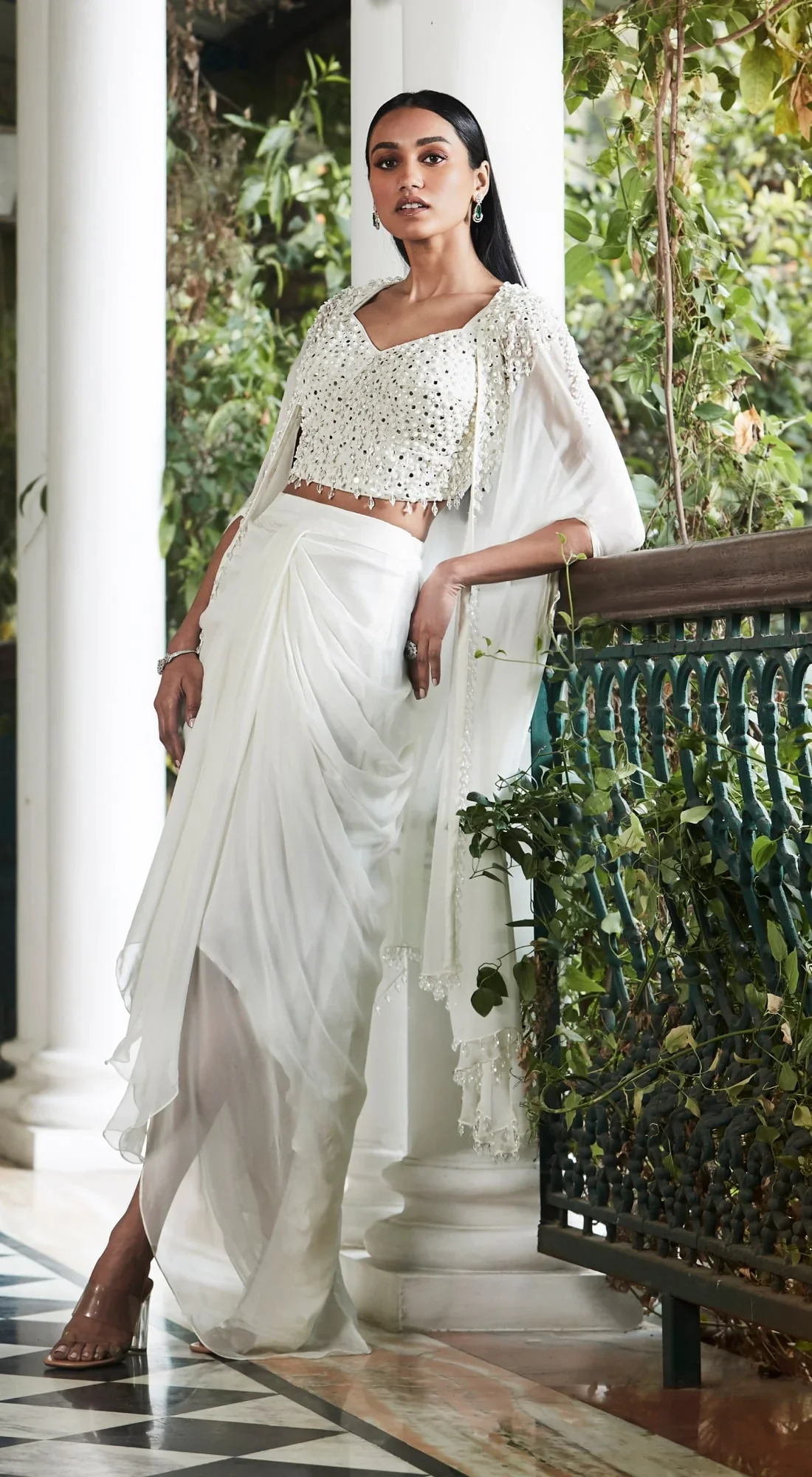 Ivory Embroidered Cape Set - Image 4