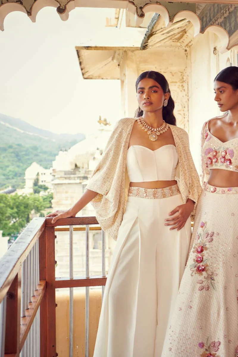 Ivory Embroidered Palazzo Set