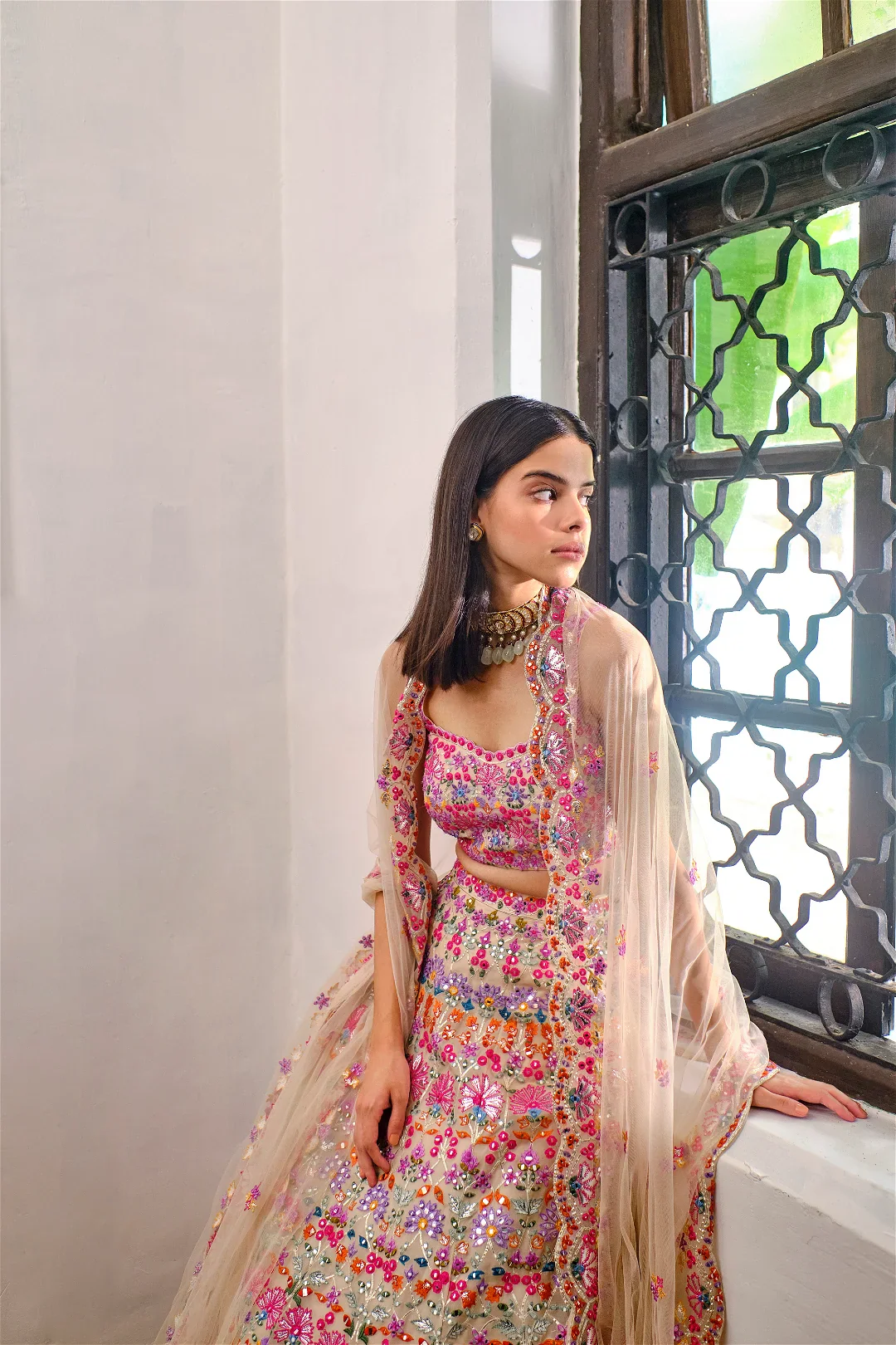 Ivory Floral Multicolor Lehenga - Image 3