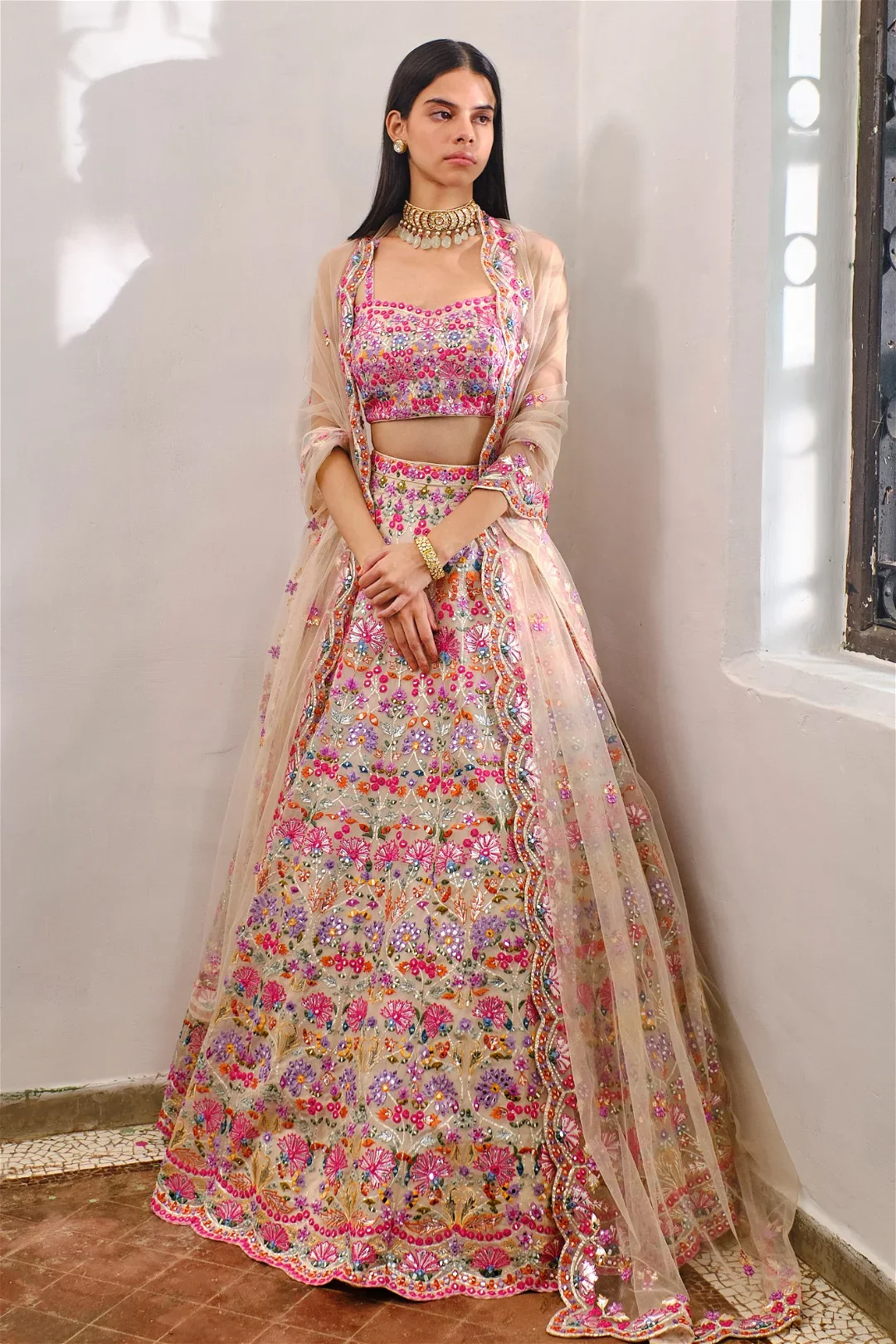 Ivory Floral Multicolor Lehenga - Image 4