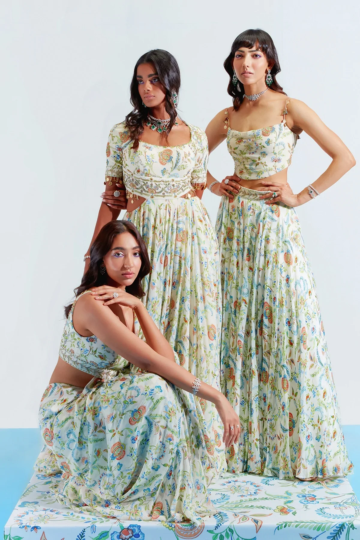 Ivory Georgette Amira Floral Print Lehenga Set - Image 3