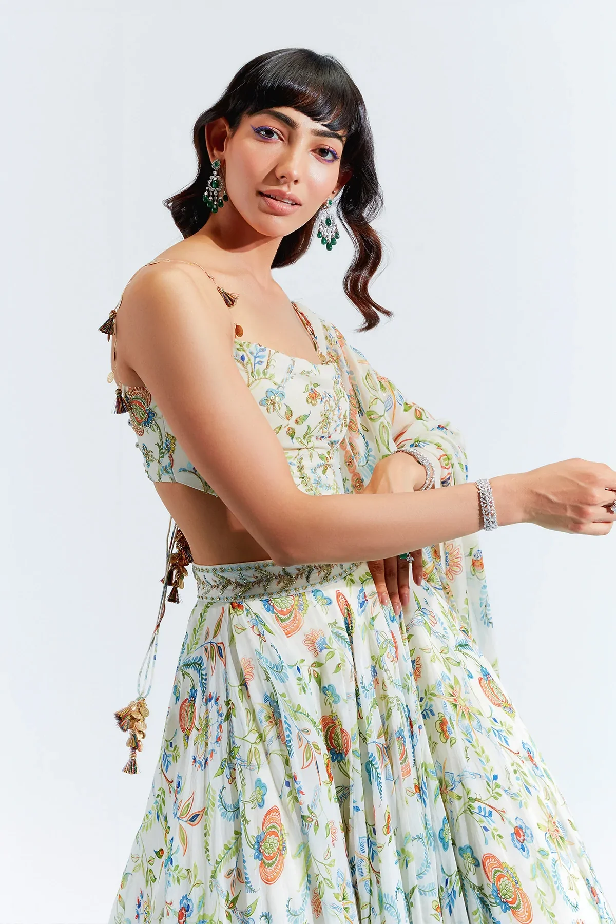 Ivory Georgette Amira Floral Print Lehenga Set - Image 5
