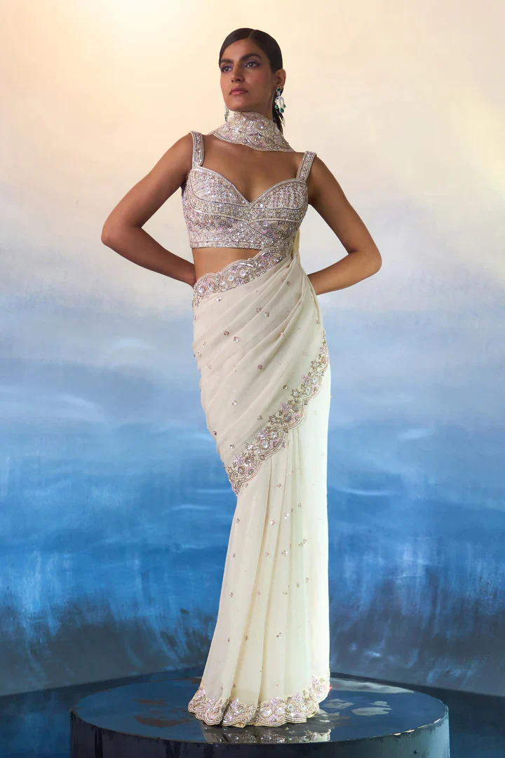 Ivory Georgette Saree - Image 2