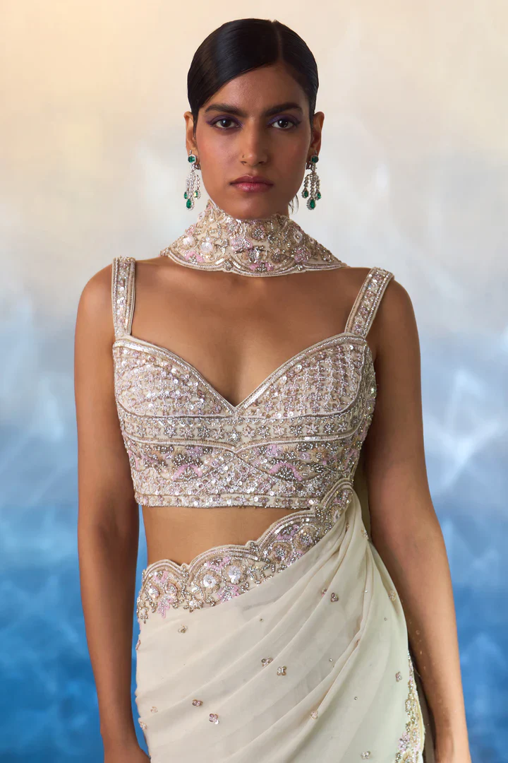 Ivory Georgette Saree - Image 3
