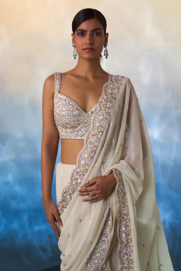 Ivory Georgette Saree - Image 4
