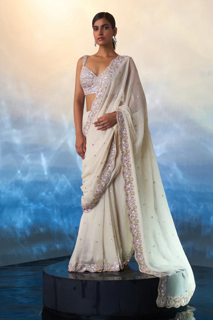 Ivory Georgette Saree - Image 5