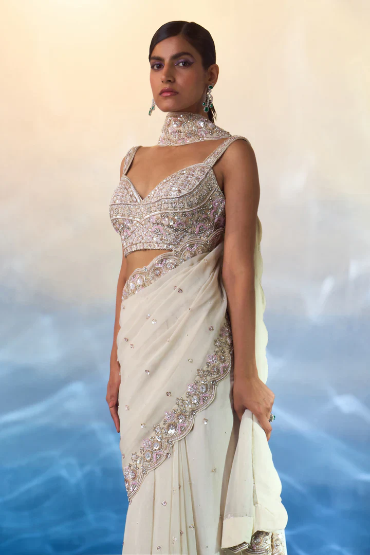 Ivory Georgette Saree - Image 7