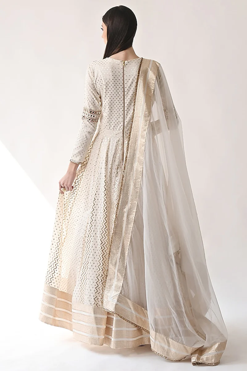 Ivory Hand Embroidered Kalidar Anarkali Set - Image 2