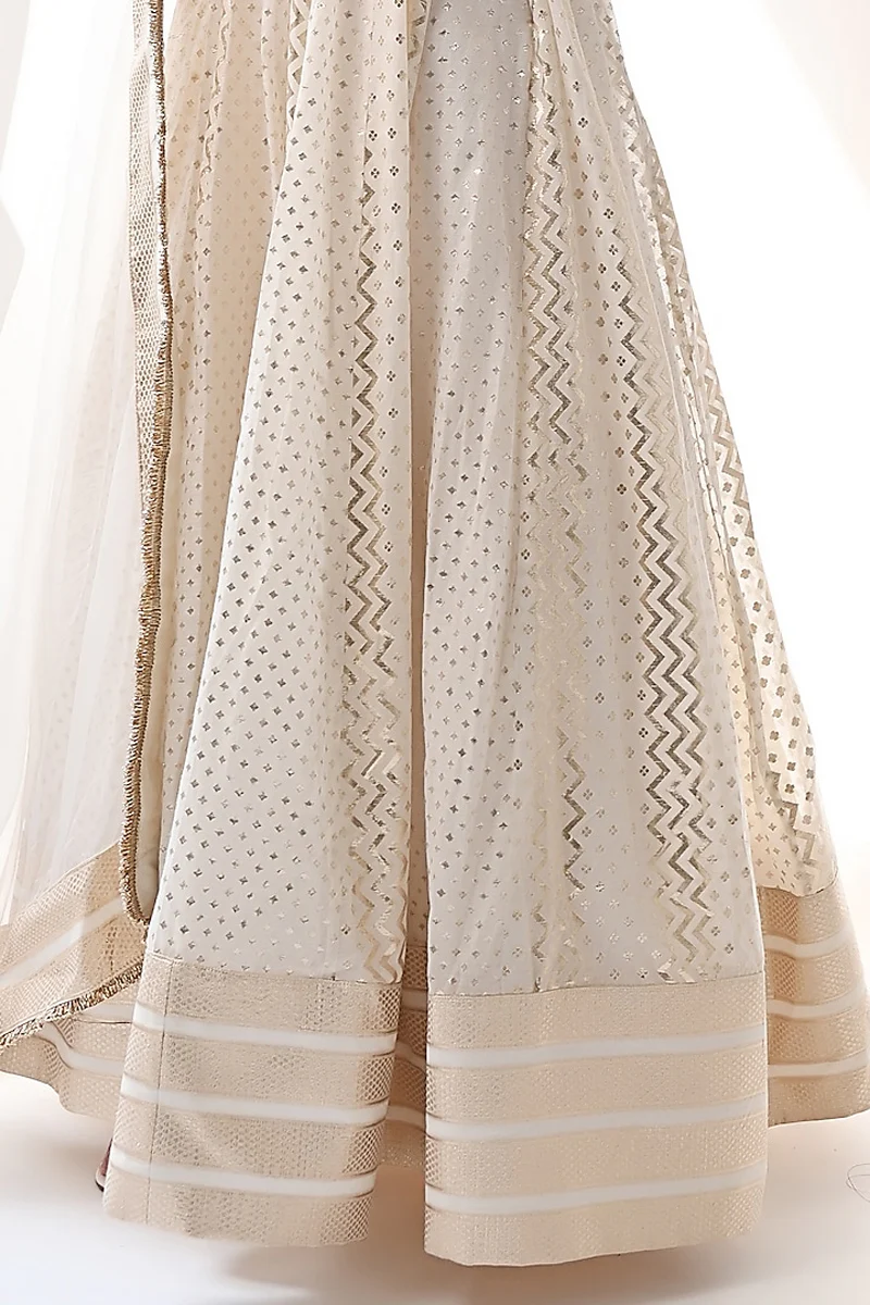 Ivory Hand Embroidered Kalidar Anarkali Set - Image 4