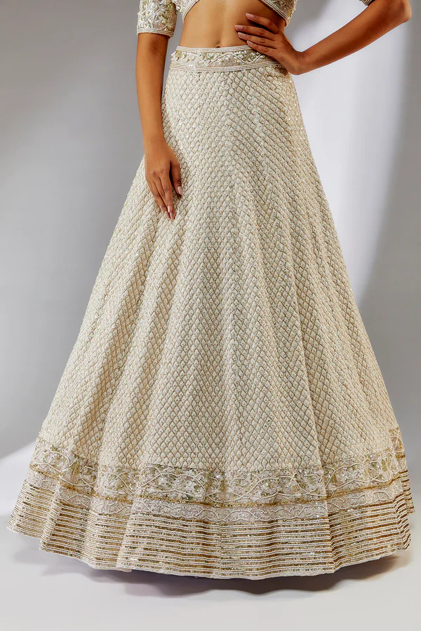 Ivory Hand Embroidered Lehenga Set - Image 4