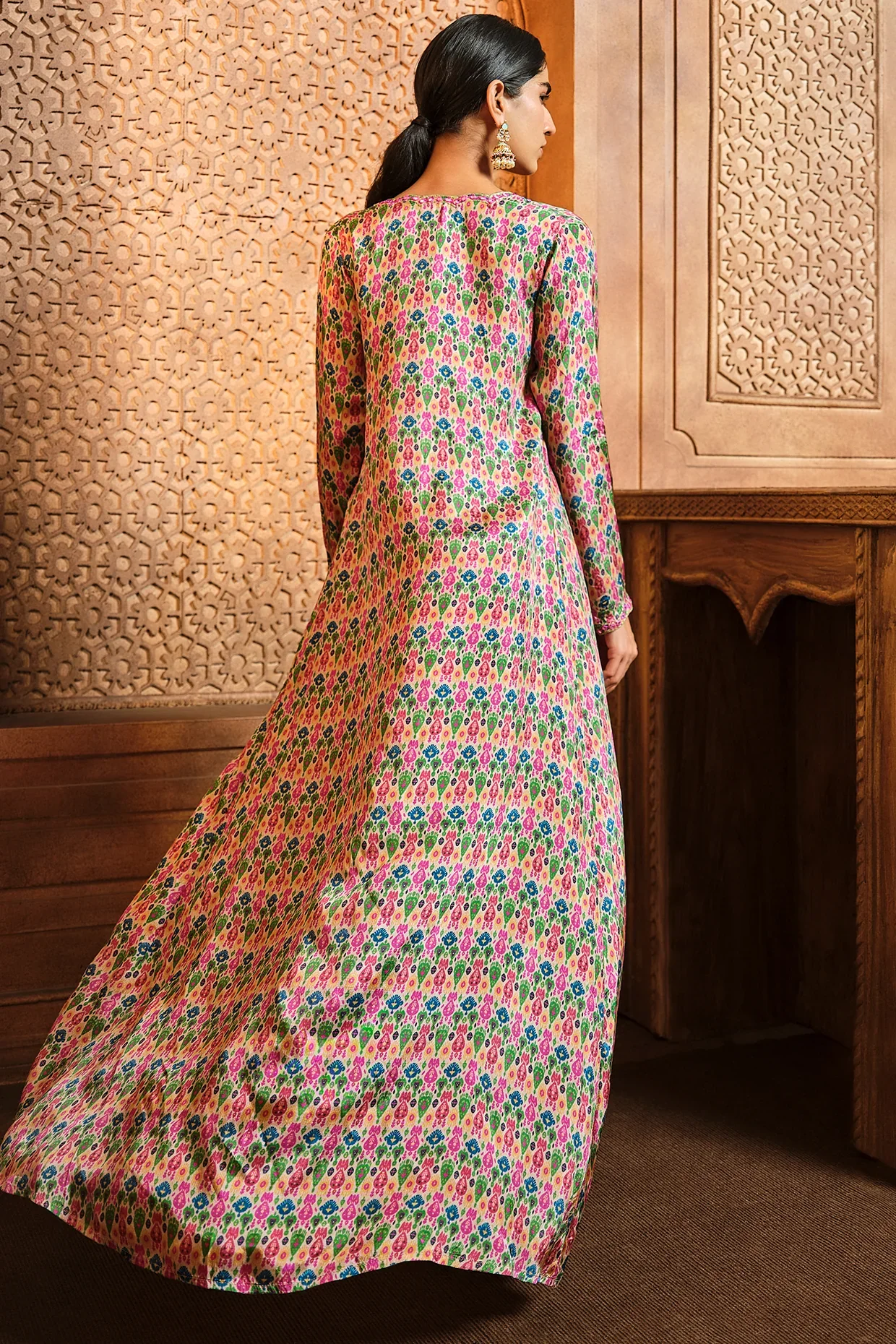 Ivory Ikat Wrap Skirt Jacket Set - Image 3