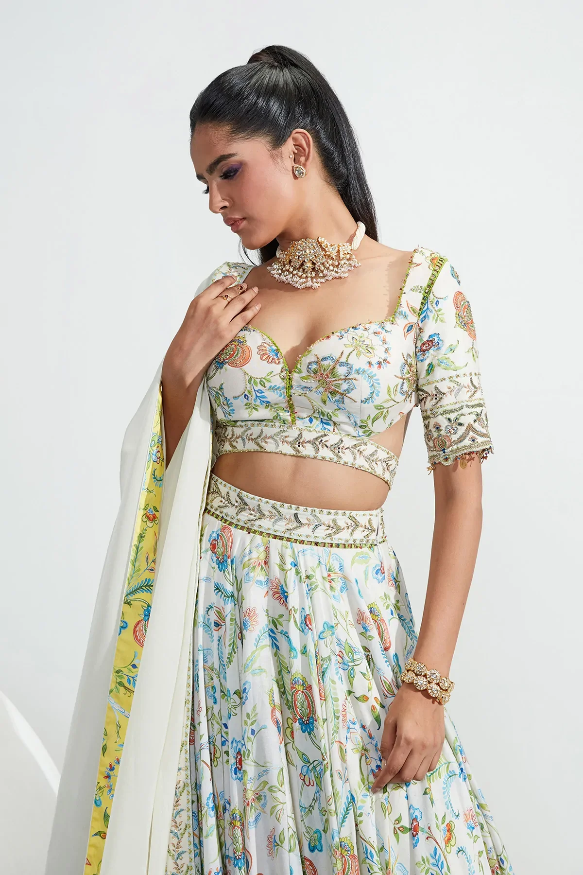 Ivory Laila Chanderi Silk Printed Lehenga Set - Image 3