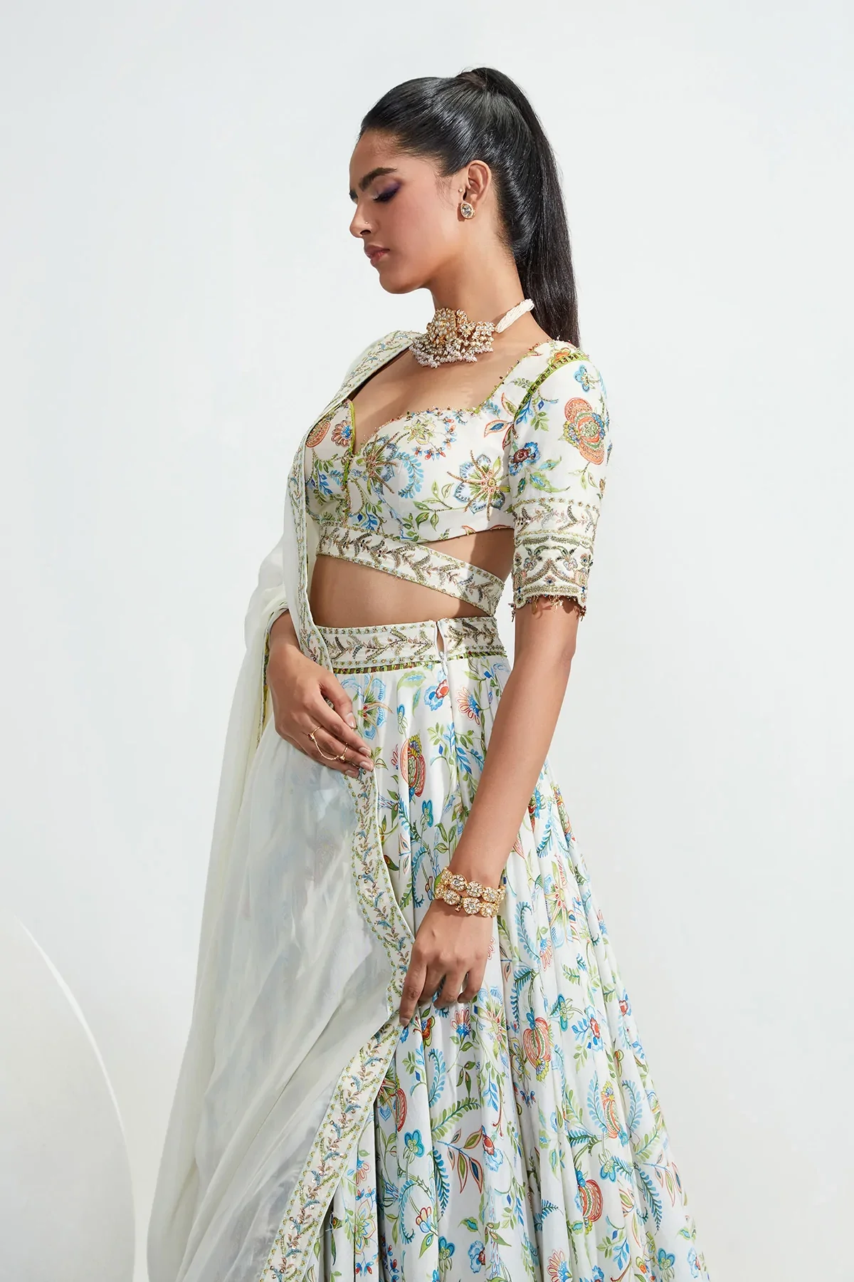 Ivory Laila Chanderi Silk Printed Lehenga Set - Image 4
