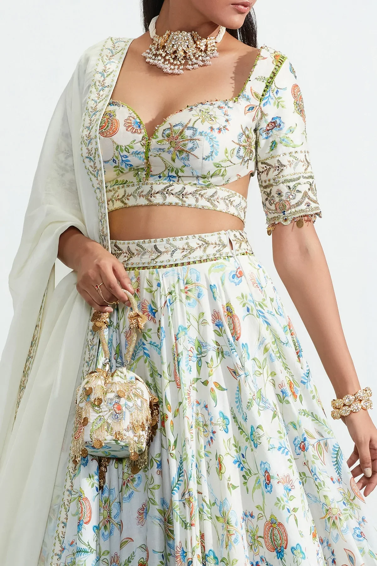 Ivory Laila Chanderi Silk Printed Lehenga Set - Image 5