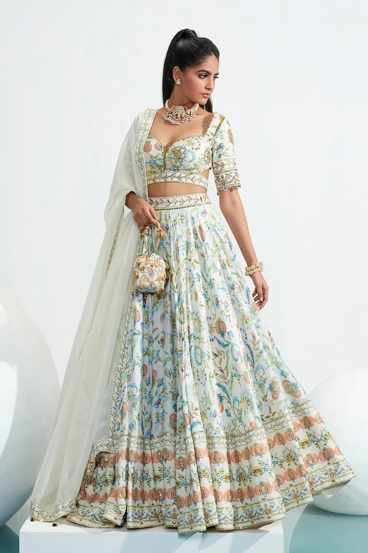 Ivory Laila Chanderi Silk Printed Lehenga Set - Image 6