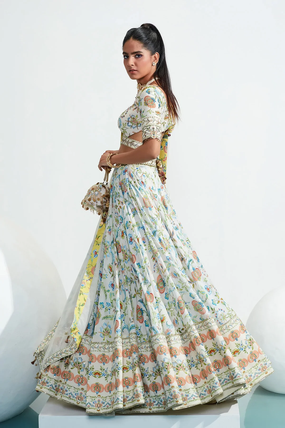 Ivory Laila Chanderi Silk Printed Lehenga Set - Image 7