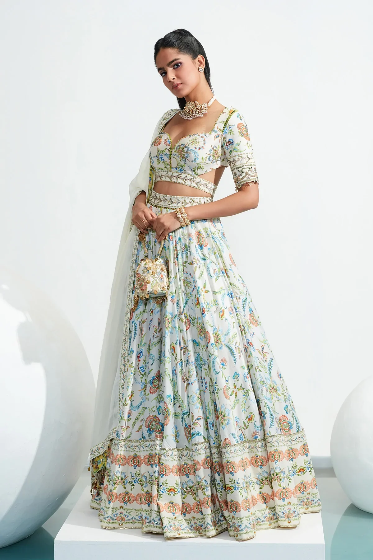 Ivory Laila Chanderi Silk Printed Lehenga Set - Image 8
