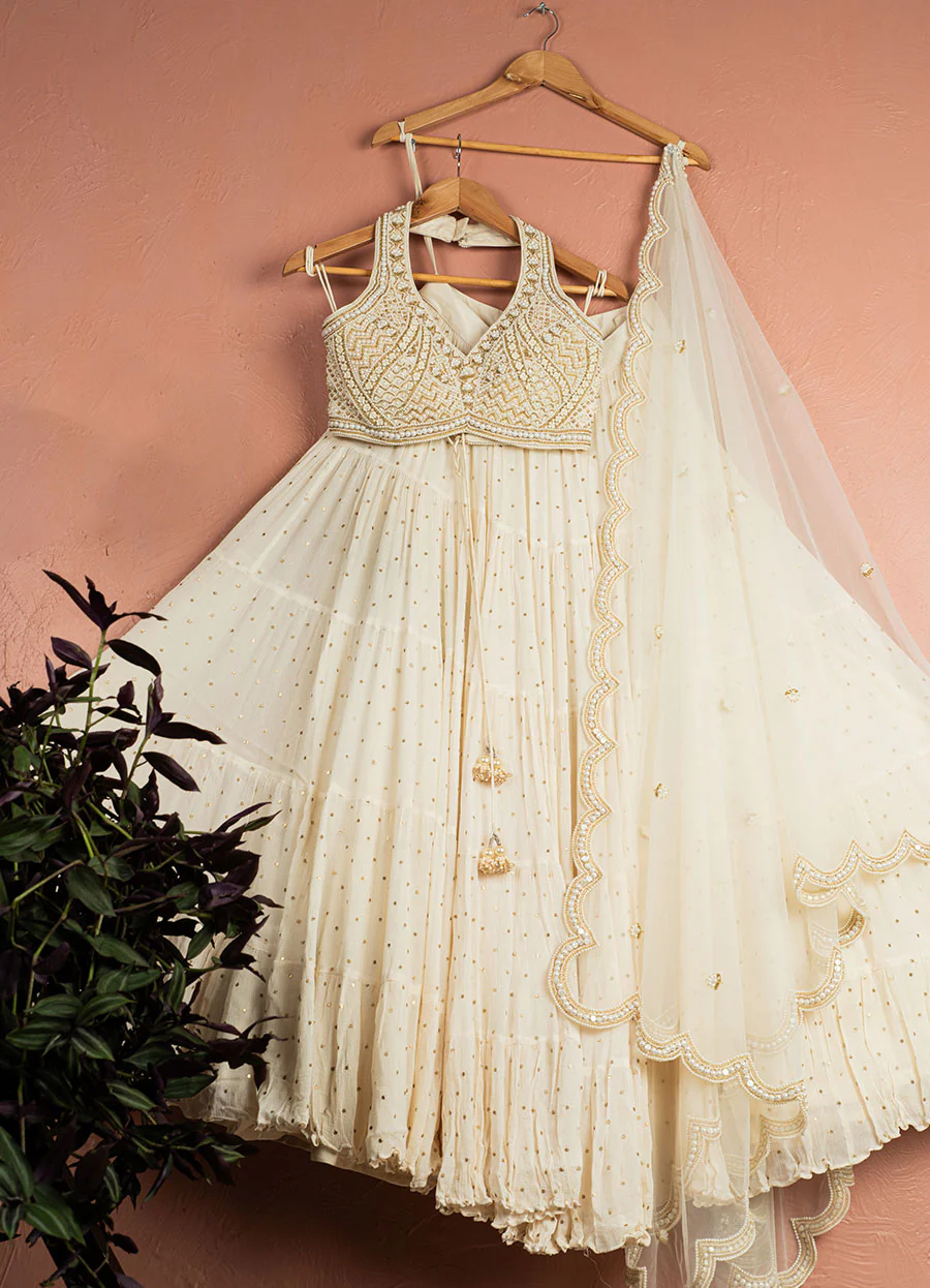 Ivory Layered Pearl Lehenga Set